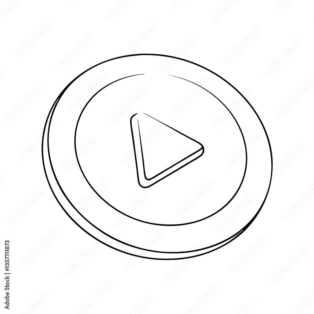 Poster play button icon in simple line art style