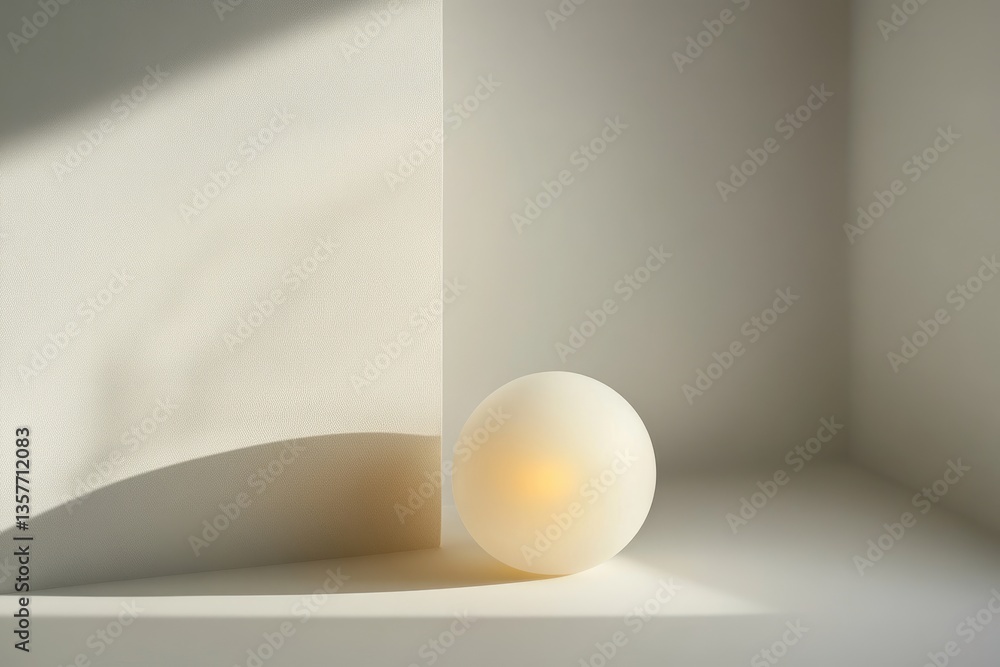 Poster glowing orb rests in a minimalist, sunlit corner, creating a serene and calming atmosphere.
