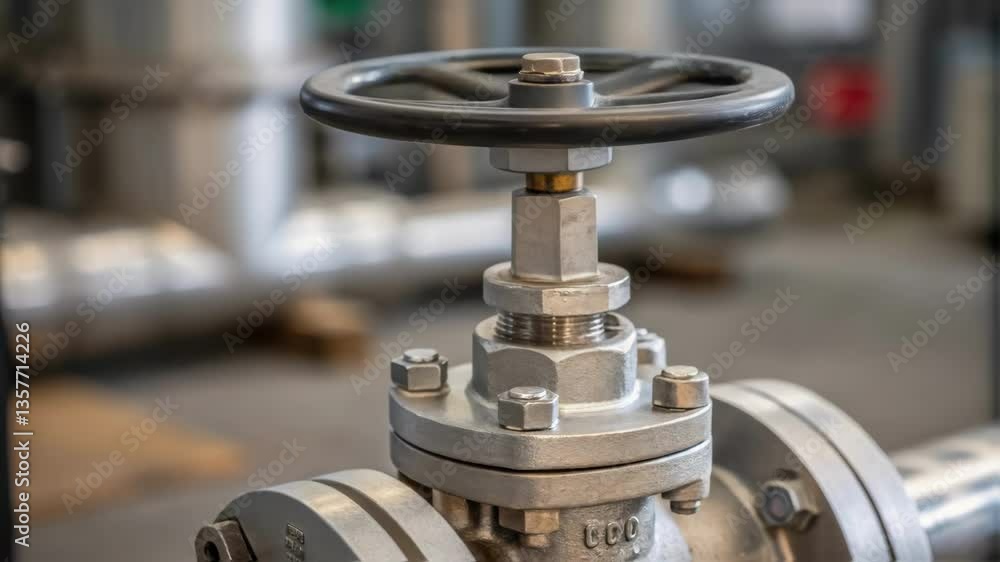 Poster A closeup of a control valve connected to the pump showing the precise mechanism operating smoothly with a faint sheen on the metal from regular use.