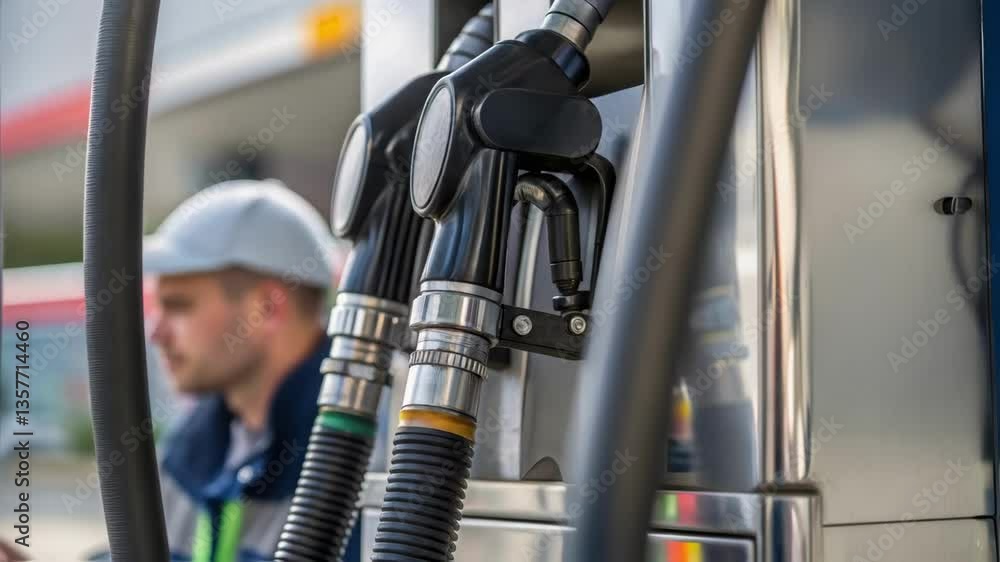 Poster A closeup of a fuel pumps hydraulic lines with a technicians focused expression reflected in the polished metal emphasizing the importance of safety and precision.