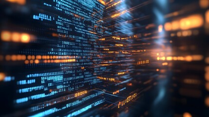 Obraz premium an abstract illustration of binary code. The code glows with blue and orange light, creating a futuristic feel