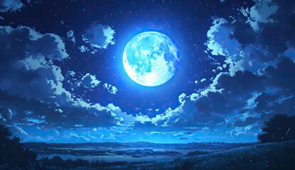 Full moon night sky over a landscape