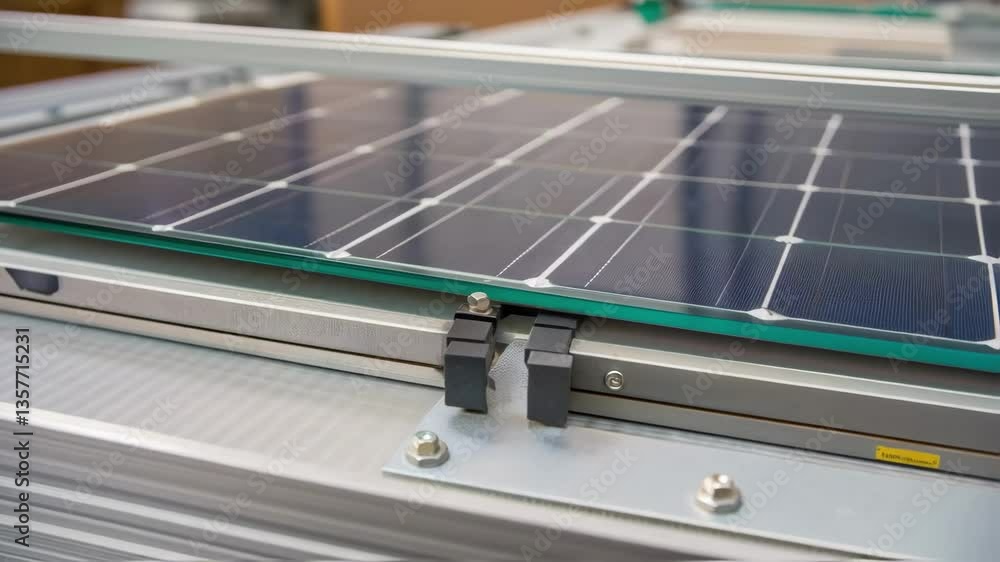 Aufkleber a closeup of a photovoltaic cell under construction focusing on the layer of protective glass being 