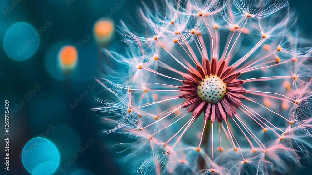 Poster close-up of a dandelion with a soft and dreamy bokeh background. this image would be great for proje