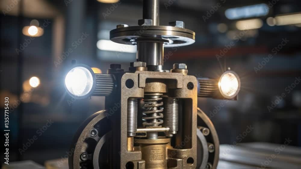 Poster a closeup of a pressure valves intricate inner mechanisms showcasing gears and springs under the ill