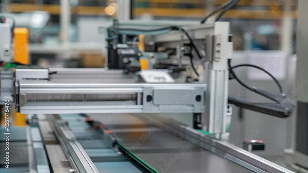 Aufkleber A closeup of a robotic vision system featuring hightech cameras analyzing parts as they move down the line ensuring quality control in the assembly process.