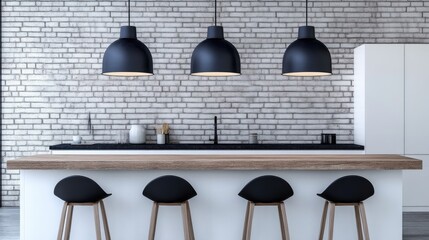 Modern kitchen island with pendant lights