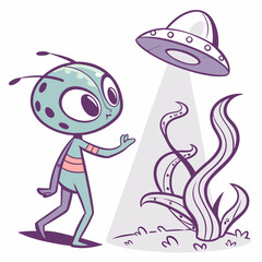 Alien alien in space  with glitch effects vector design