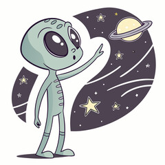 Alien alien in space  with glitch effects vector design