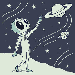 Fototapeta premium Alien alien in space with glitch effects vector design