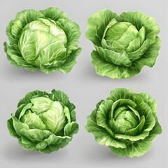 Obraz premium Fresh Green Cabbage Heads on Light Background for Culinary Use