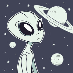 Fototapeta premium Alien alien in space with glitch effects vector design