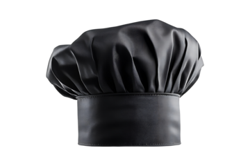 Black chefs hat Isolated on White and Transparent Background PNG Image.