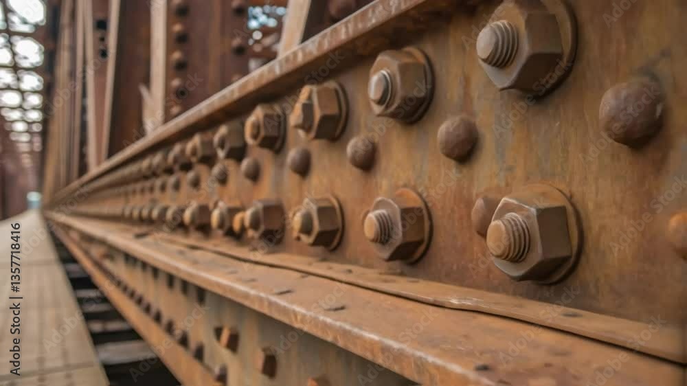 Poster a closeup of rusted rivets and bolts being tightened highlighting the textures of metal and the atte