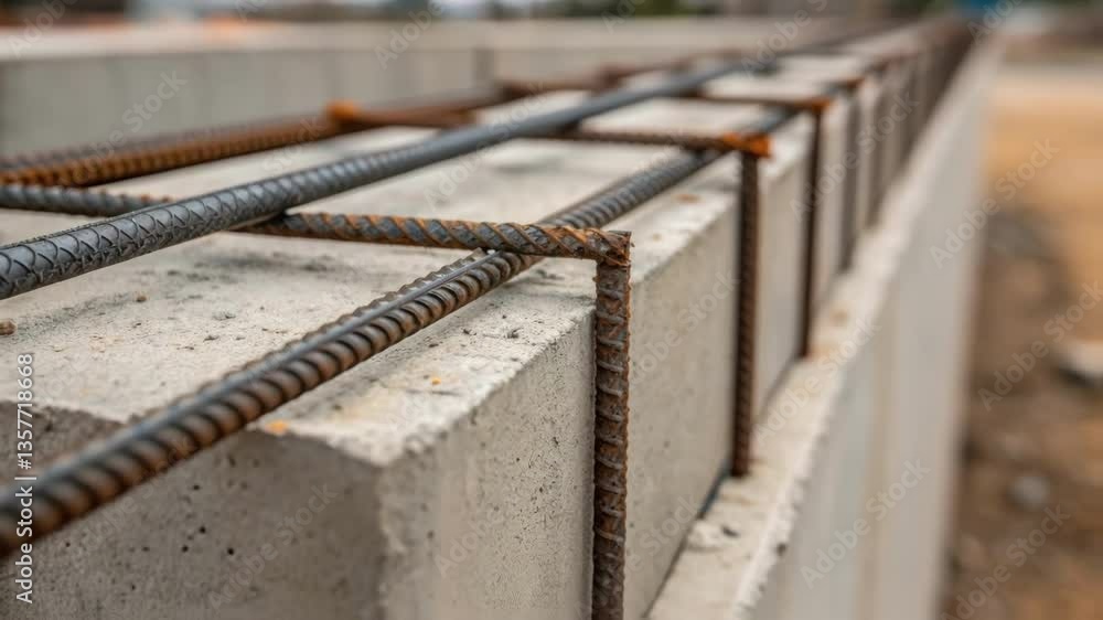 Poster A closeup of the connection points on a precast panel detailing reinforced steel embedded within the concrete showcasing the integration of structural support.