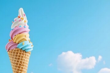 Colorful ice cream cones on a summer day