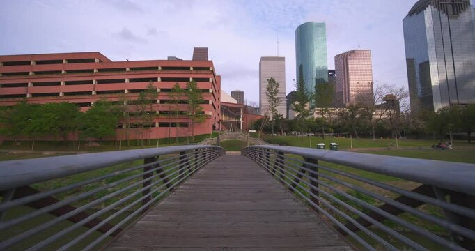 Scenic View of Downtown Houston Skyline from Buffalo Bayou Bridge