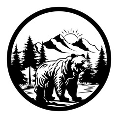 Bear in Circle, Hand Drawn Vector Illustration
