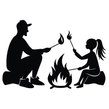 recommend clip art: Family Campfire Moments – Father and Daughter Roasting Marshmallows Silhouette