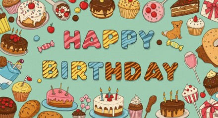Obraz premium Happy Birthday Cake Card Sweet Treats Design