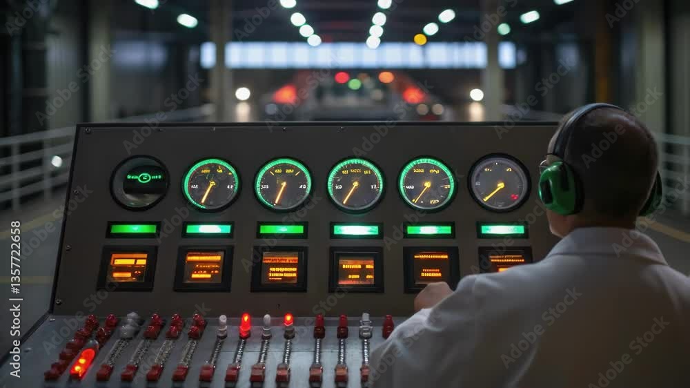 Aufkleber A medium closeup of a control panel with glowing indicator lights and gauges where a technician is monitoring the performance metrics of a conveyor system in realtime.