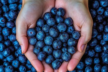 Farmer holding freshly picked blueberries in hands