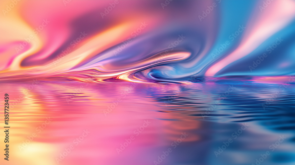 Aufkleber abstract reflections create a colorful display on a metallic surface during sunset near a calm body 