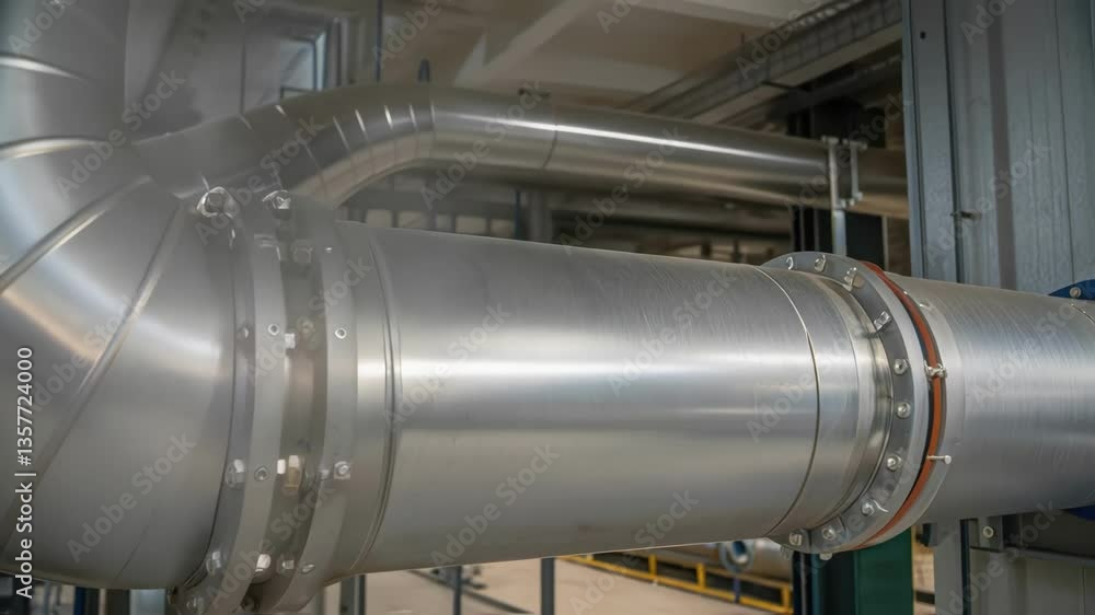 Poster a medium closeup of a newly installed cooling duct showcasing its smooth metal surface and connectio