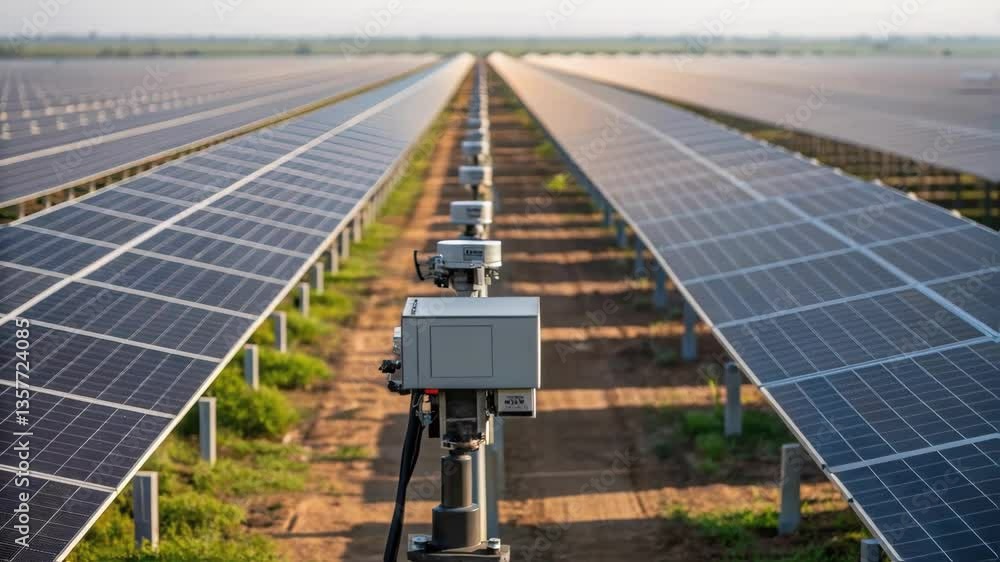 Aufkleber a medium closeup of an industrialscale solar farm capturing multiple rows of solar panels stretching