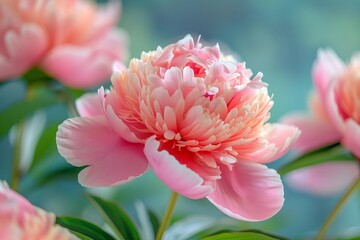 Fototapeta premium Close-Up Capture of a Lush Pink Peony Revealing Its Intricate Layers and Stunning Colors