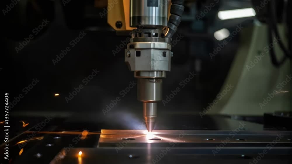 Aufkleber A medium closeup of a robots end effector highlighting the precision welding nozzle balanced delicately surrounded by sparks and intense light from the welding process.