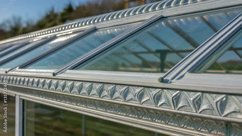 Poster a medium closeup of a row of glass panels highlighting the intricate detailing of the edge sealant a