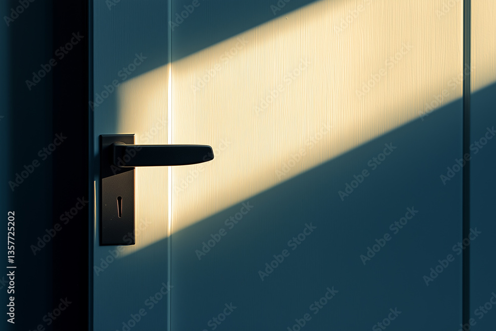Poster modern door handle with sharp symmetrical design illuminated by natural light in a contemporary sett