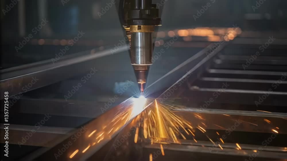 Aufkleber A medium closeup of a welding torch in action sparks flying as a worker fabricates a metal structure with shadows cast by the surrounding equipment.