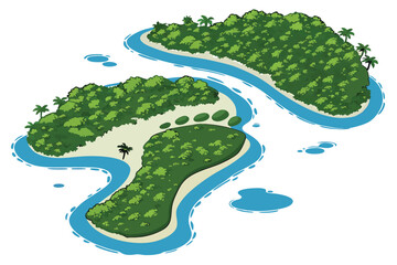Obraz premium 39 Ecological footprint, green islands, blue water, foot-shaped landmass, aerial view, environmental concept, sustainability, carbon footprint visualization, miniature world, lush vegetation, tropical