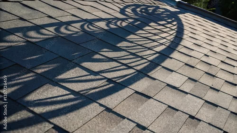 Poster A medium closeup of shadows cast by the rotating blades against the rooftop surface creating a dynamic visual interplay of light and motion.