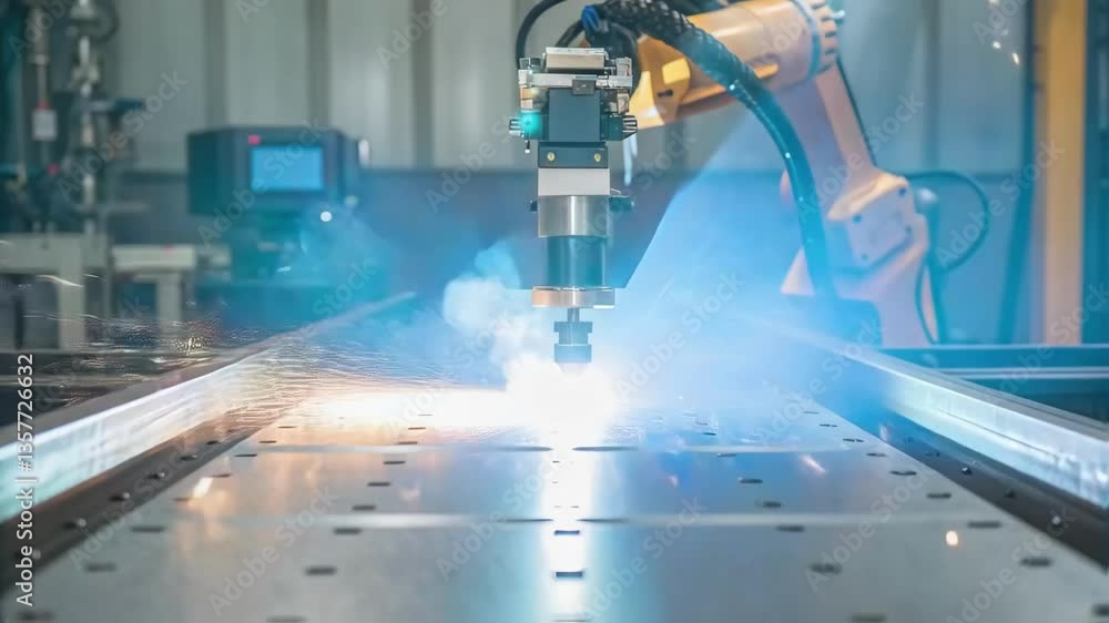 Poster A medium closeup of the welding area with strong focal points on the smoothness of a freshly welded seam highlighting the robots ability to maintain uniformity and precision.