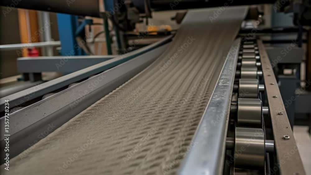 Aufkleber An intricate closeup of the conveyor belt that feeds materials into the shredder featuring a textured surface and slight movement as it transports bulky items towards the crushing