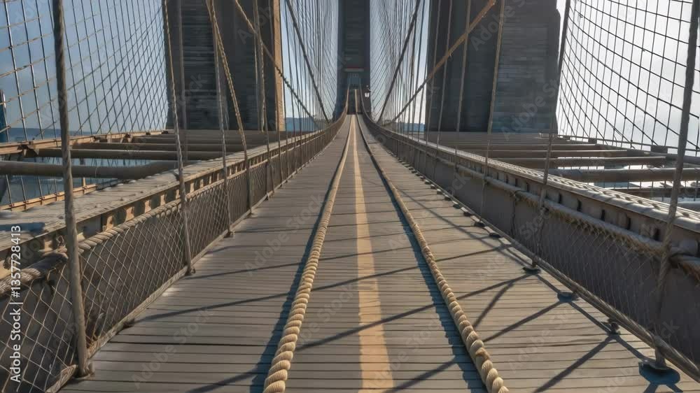 Poster an overhead closeup photograph of a suspension cable draped over a bridge framework showcasing the t