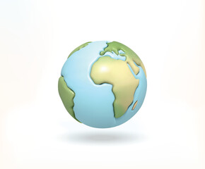 Earth globe 3d icon. Cartoon planet Earth isolated vector illustration.