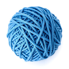 Ball of blue wool isolated on a white background
