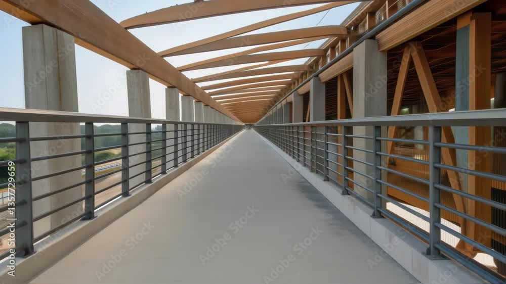 Poster A wideangle shot of a section of a bridge with halffinished railings highlighting the contrast between raw materials and the structures design.