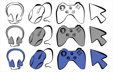 Gaming headset icon set, message vector image, social networks, internet, headphones, online communication methods, isolated on transparent