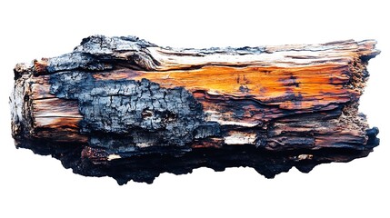 Burned log isolated on white background.