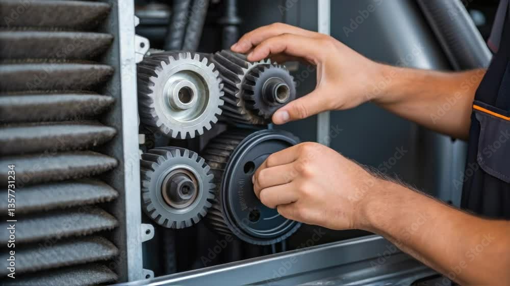 Leinwandbilder Closeup of a workers hands adjusting mechanical components of an air scrubber demonstrating the precision required to maintain optimal performance.