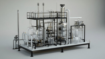 An advanced laboratory setup with platinum catalysts enhancing chemical reactions for sustainable fuel production in a high-efficiency system.