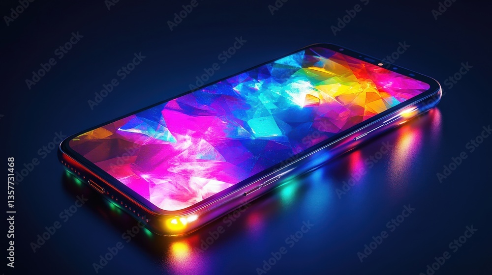 Poster a brightly illuminated smartphone featuring colorful abstract artistic display