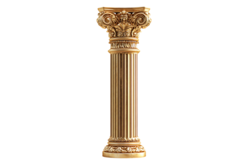 Gold Column Pedesta Isolated on White and Transparent Background PNG Image.
