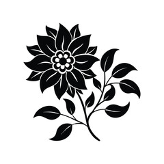 Black and white floral design with flowers and leaves, vintage ornament and nature-inspired pattern for decoration.