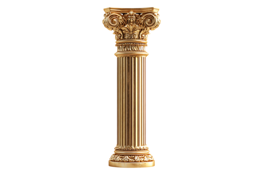 Gold Column Pedesta Isolated on White and Transparent Background PNG Image.